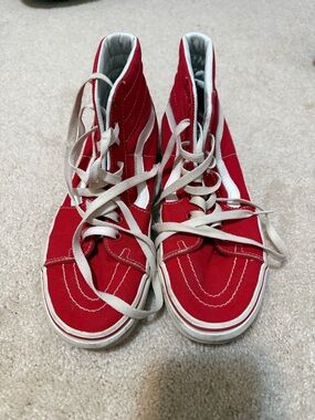 Vans Red High-Top Women's Sneakers with White Stripe